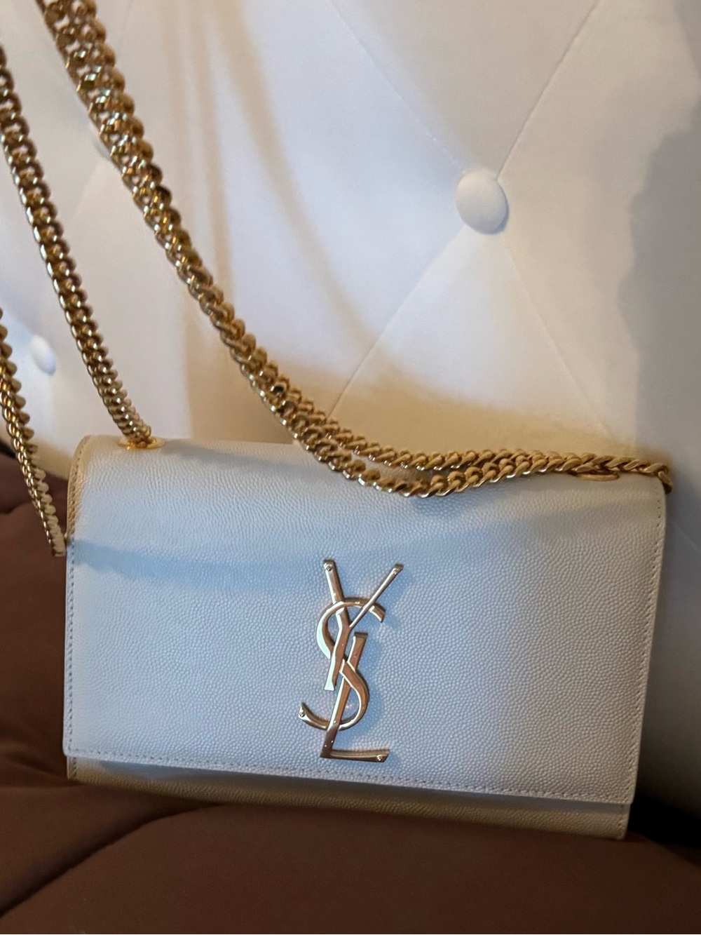 Saint Laurent Kate Classic Monogram Grainy Leather White Gold Hardware Small